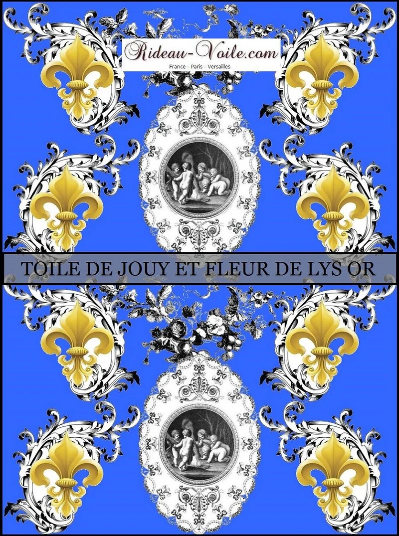 Toile de Jouy bleu tissu mètre Baroque Ange Fleur de Lys country french fabric curtain