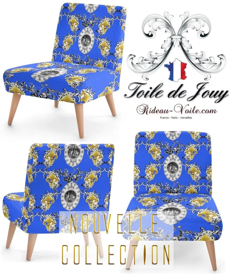 Toile de Jouy bleu tissu mètre Baroque Ange Fleur de Lys country french fabric curtain
