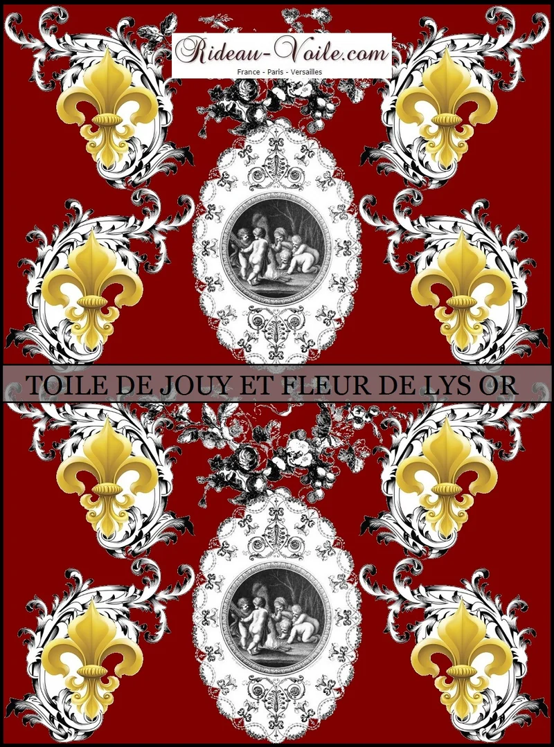 Tissu Baroque Toile de Jouy au mètre rideau Ignifugé occultant liturgique Chérubins