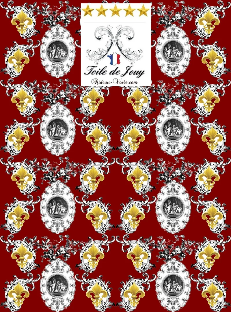 Tissu Baroque Toile de Jouy au mètre rideau Ignifugé occultant liturgique Chérubins