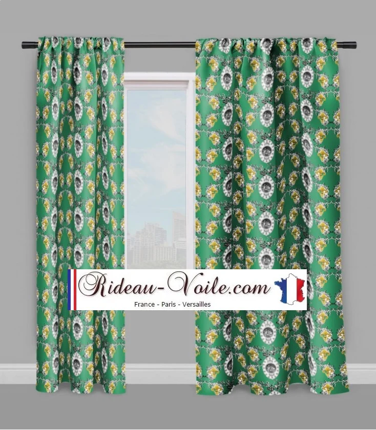 Toile de Jouy vert tissu ameublement mètre Empire Anges Fleur de Lys Baroque rideau