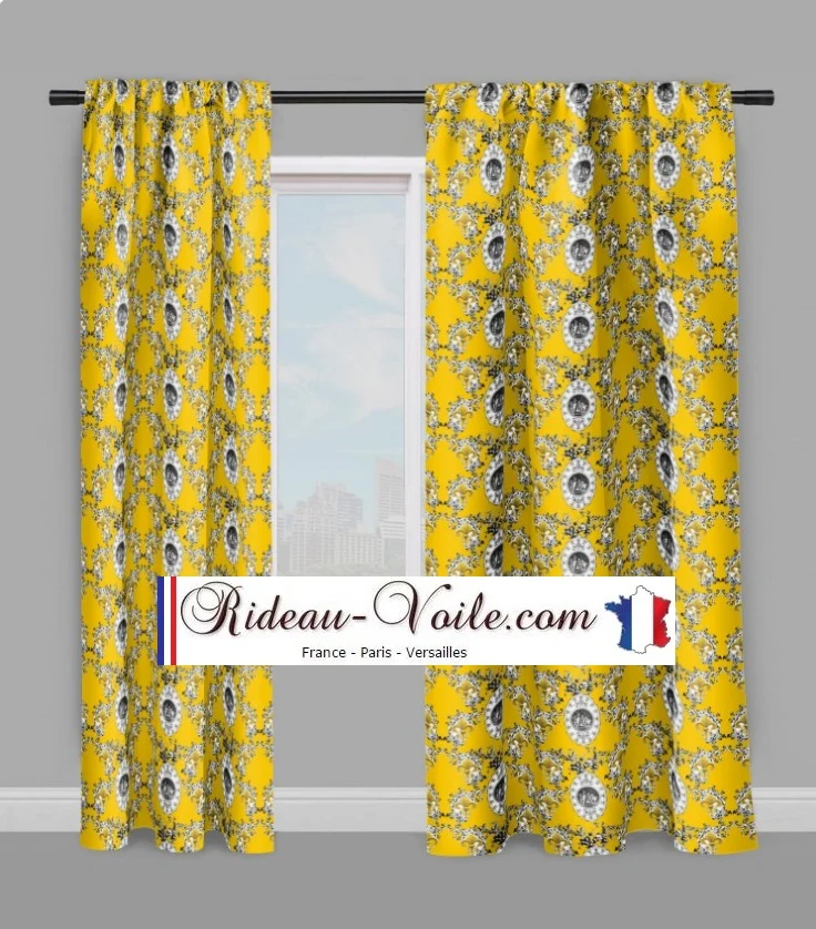 Toile de Jouy jaune tissu mètre style Empire Anges Fleur de Lys enkeli verho kangas