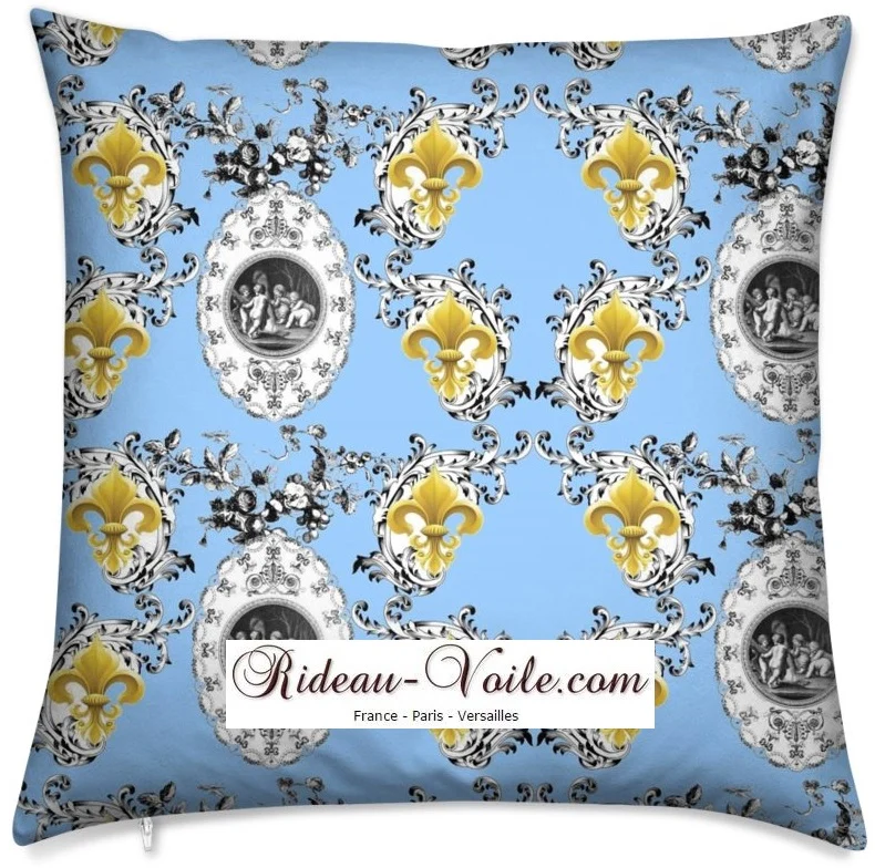 Baroque Rococo Toile de Jouy bleu Empire tissu motif Chérubin Renaissance mètre