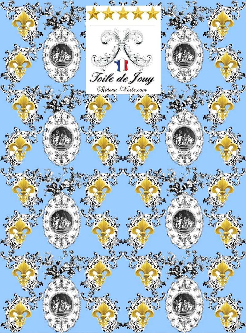 Baroque Rococo Toile de Jouy bleu Empire tissu motif Chérubin Renaissance mètre
