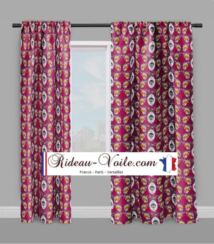 Toile de Jouy rouge Baroque tissu au mètre motif Angelo pitti Empire Fleur de Lys