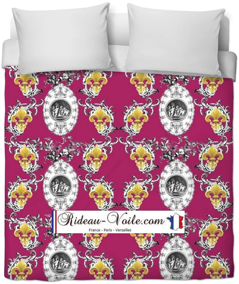 Toile de Jouy rouge Baroque tissu au mètre motif Angelo pitti Empire Fleur de Lys