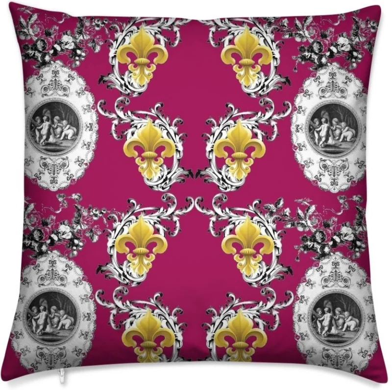 Toile de Jouy rouge Baroque tissu au mètre motif Angelo pitti Empire Fleur de Lys