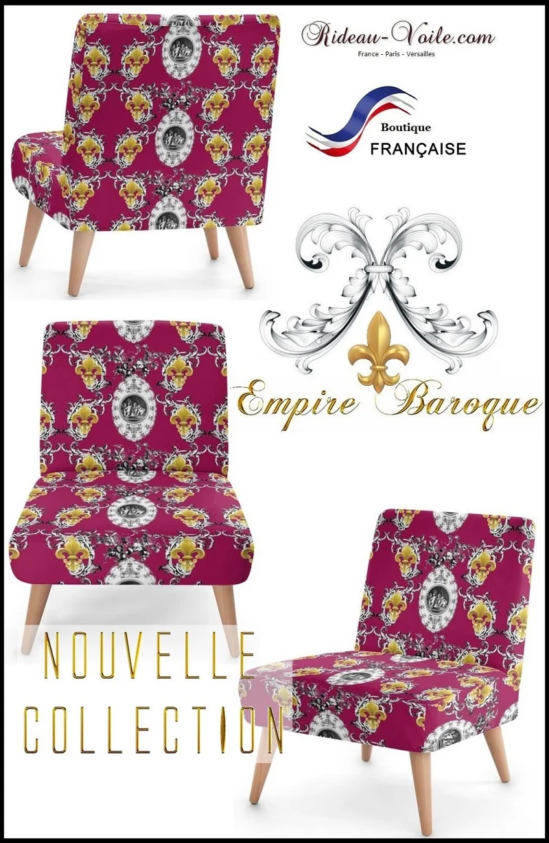 Toile de Jouy rouge Baroque tissu au mètre motif Angelo pitti Empire Fleur de Lys