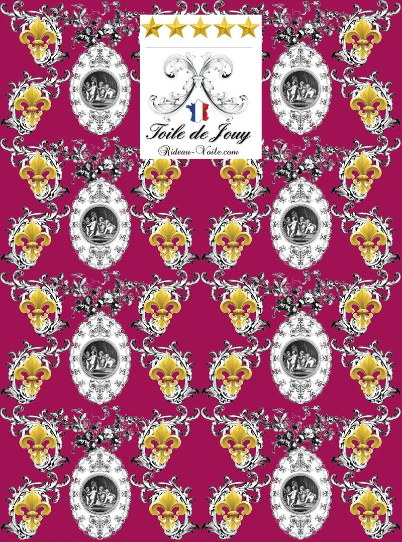 Toile de Jouy rouge Baroque tissu au mètre motif Angelo pitti Empire Fleur de Lys