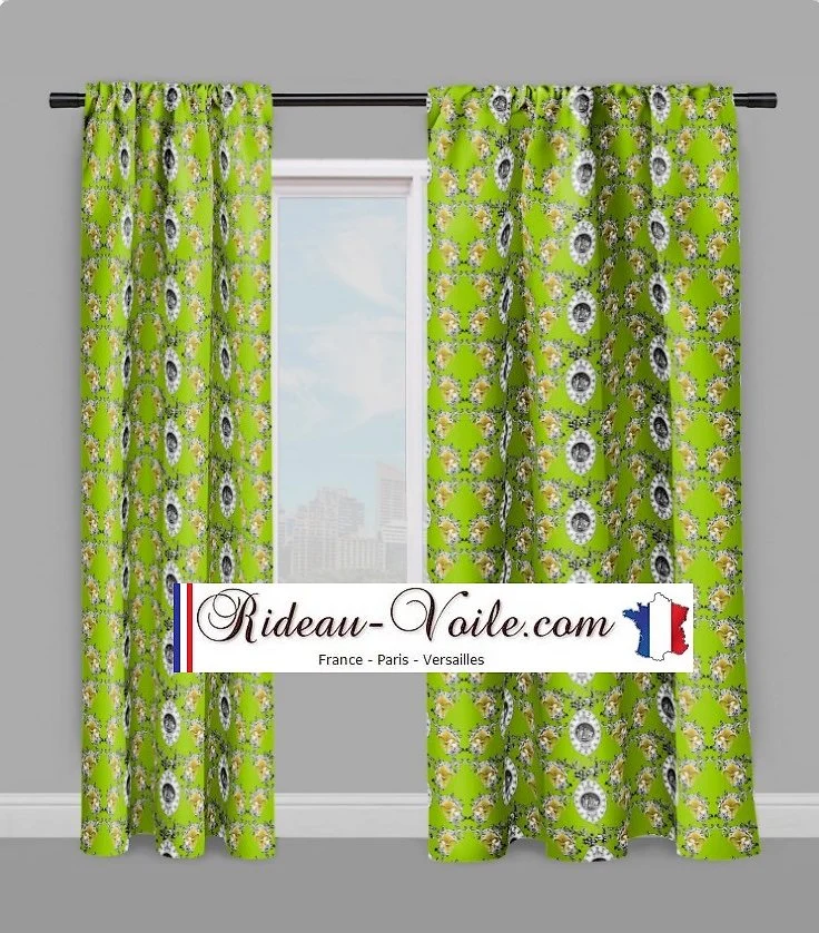 Toile de Jouy vert Baroque tissu au mètre motif Angelo pitti Empire Fleur de Lys