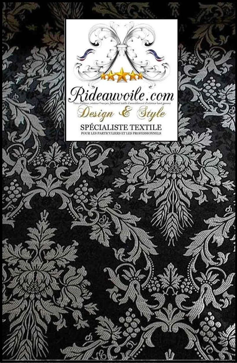 Tissu ameublement Médiéval Brocart Damasco Architecture ancien Baroque Noir