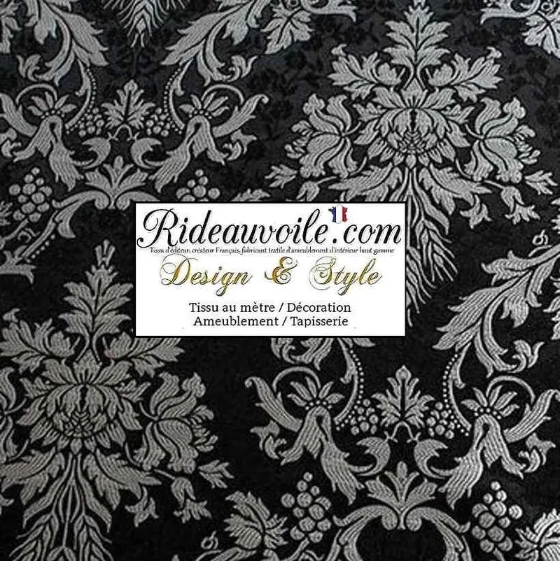Tissu ameublement Médiéval Brocart Damasco Architecture ancien Baroque Noir