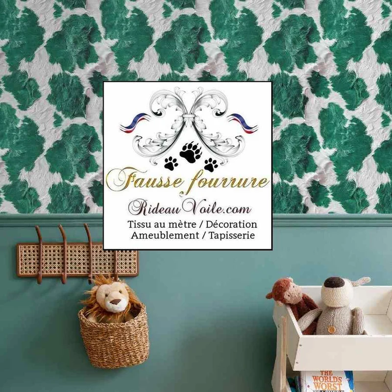 Tissu 🔥 intérieur velours vert ameublement imitation fausse fourrure peau de bête de vache