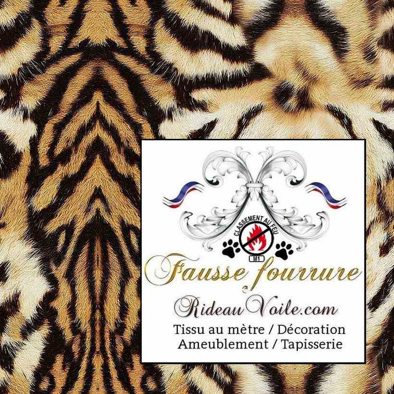 Tissu ignifugé ameublement intérieur Chalet Bois imprimé fausse fourrure Tigre mètre