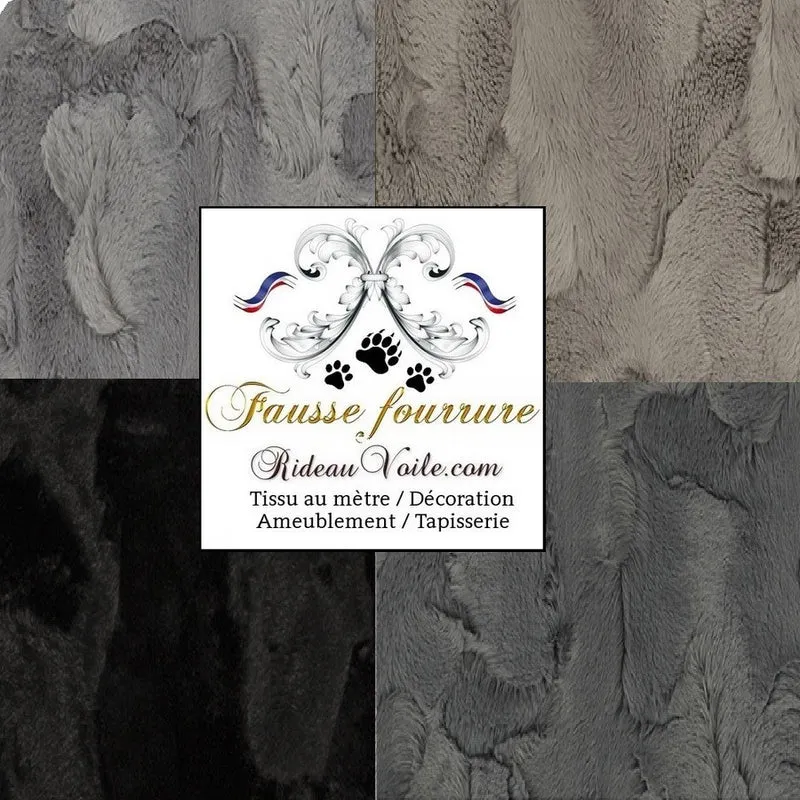 Tissu d'ameublement fausse fourrure gris noir au mètre rideau sur mesure chalet