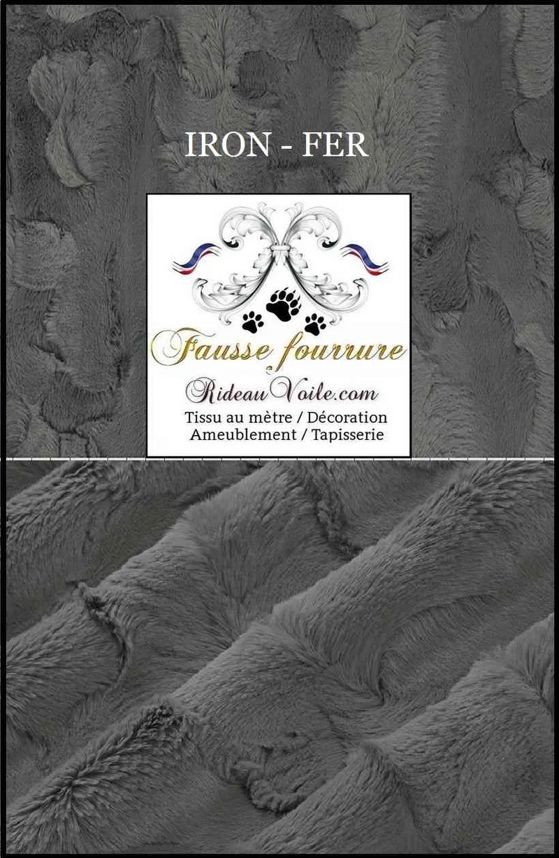 Tissu d'ameublement fausse fourrure gris noir au mètre rideau sur mesure chalet