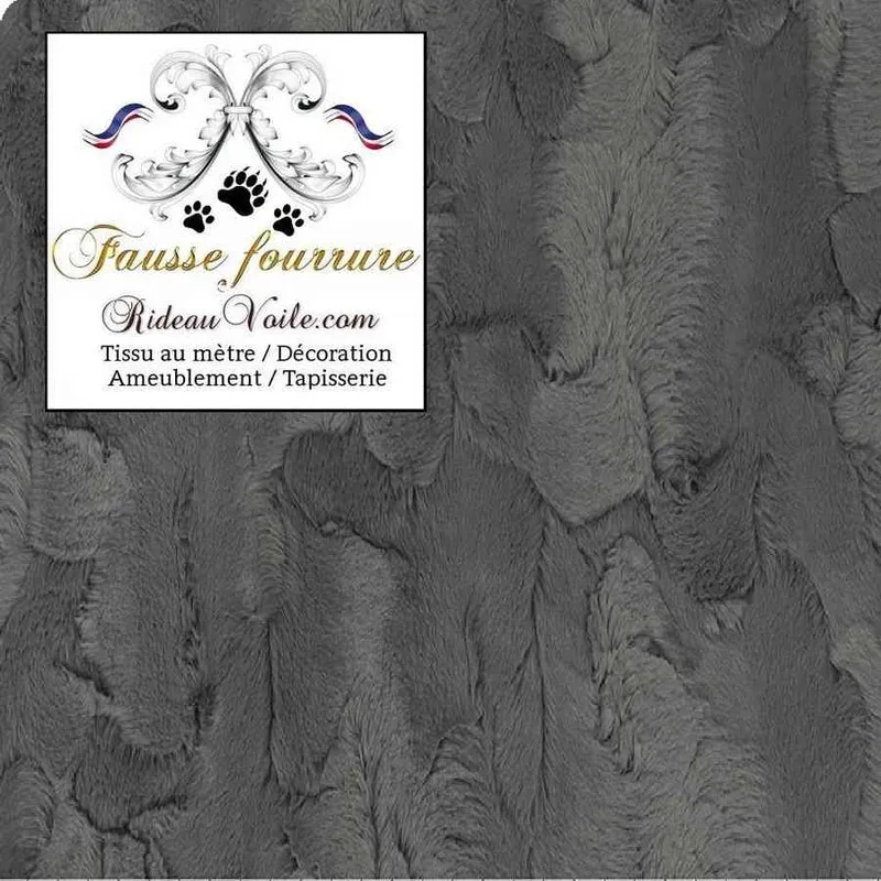 Tissu d'ameublement fausse fourrure gris noir au mètre rideau sur mesure chalet