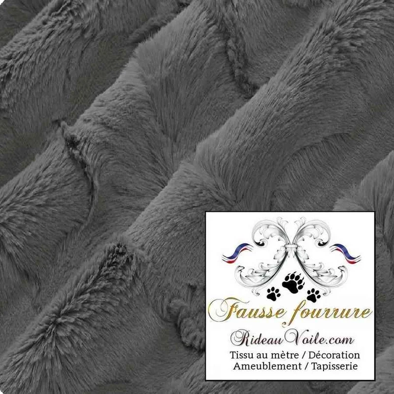 Tissu d'ameublement fausse fourrure gris noir au mètre rideau sur mesure chalet