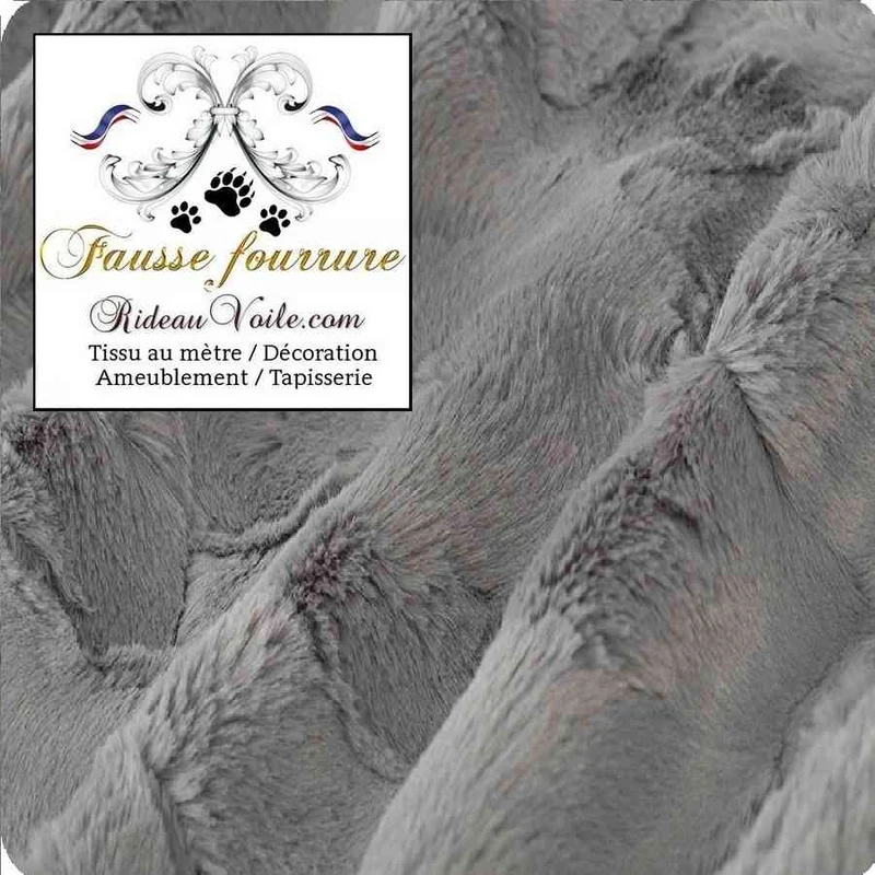 Tissu d'ameublement boutique fausse fourrure gris noir mètre rideau sur mesure chalet