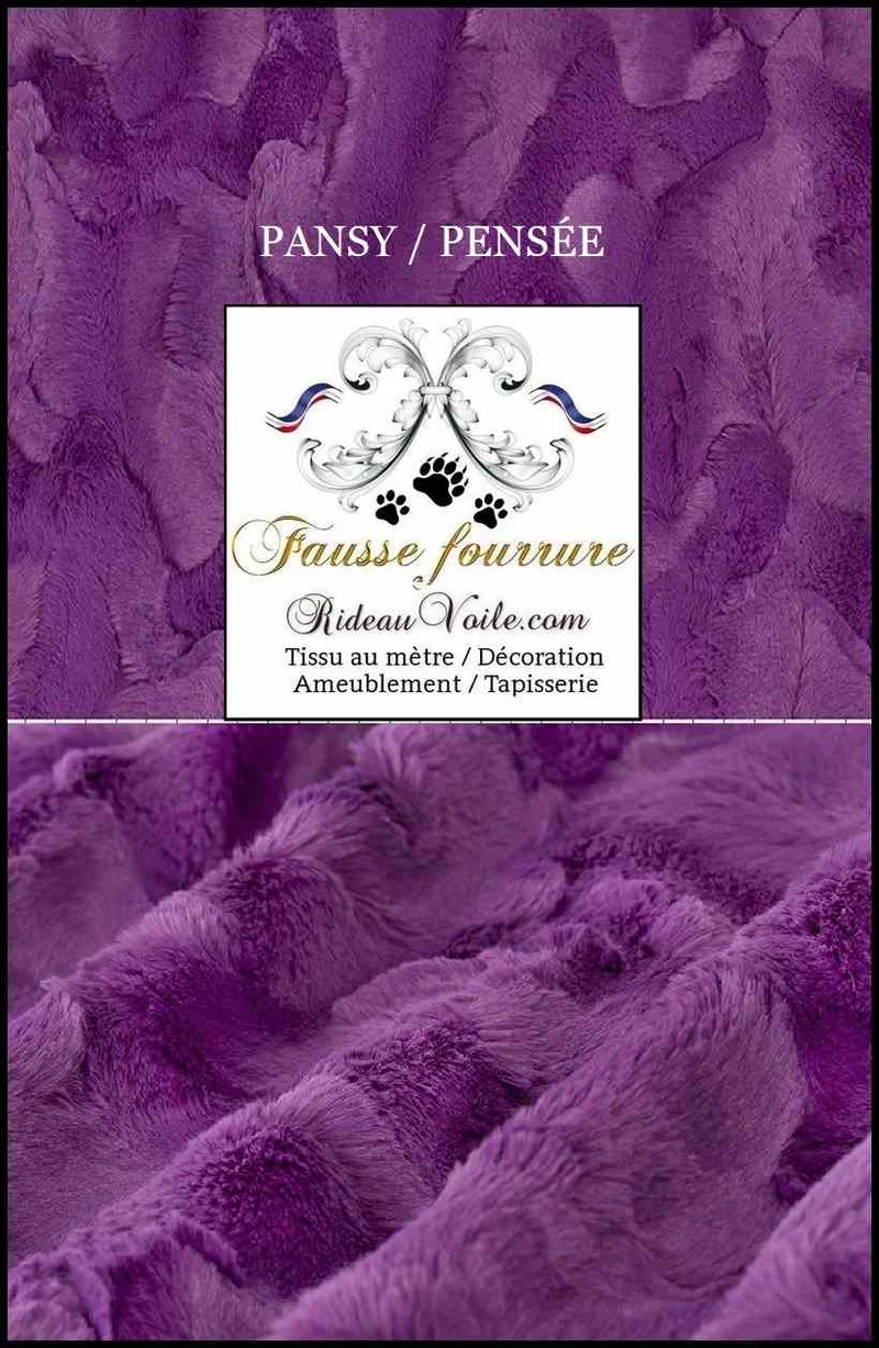 Tissu fausse fourrure violet lilas sureau luxe mètre confection rideau chalet montagne