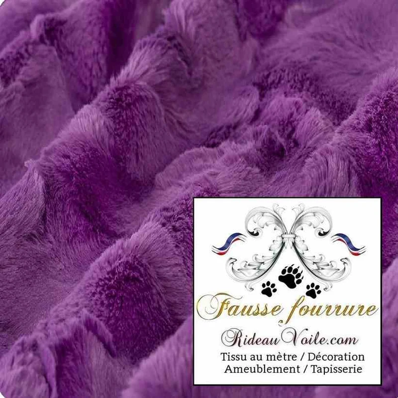 Tissu fausse fourrure violet lilas sureau luxe mètre confection rideau chalet montagne