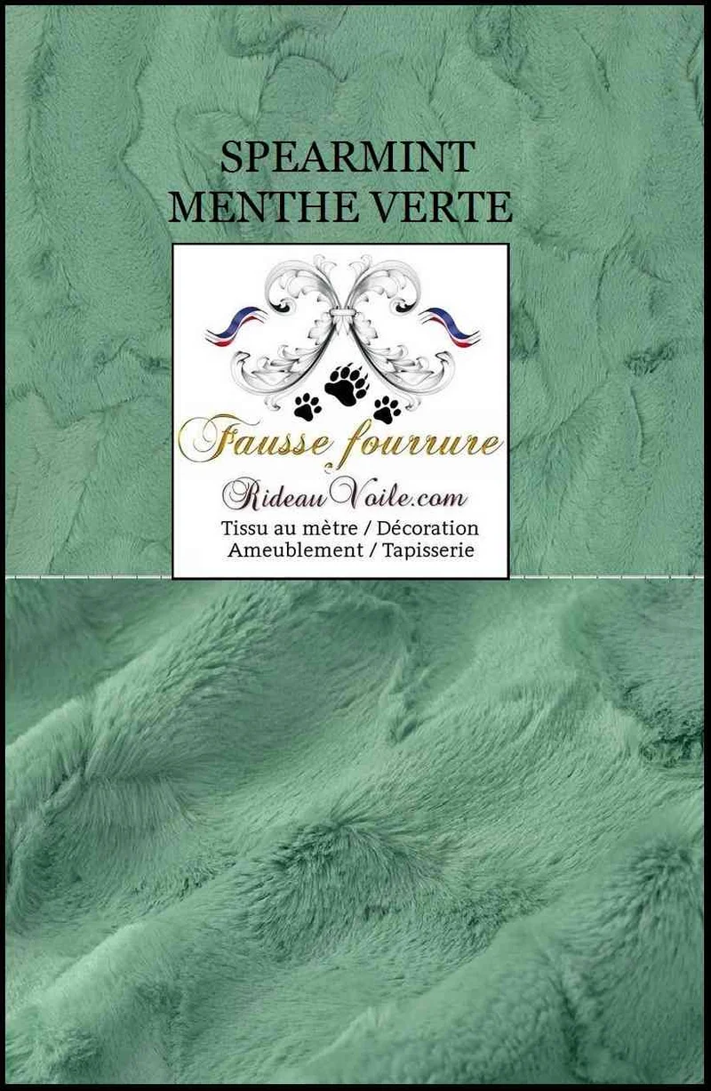 Tissu Fausse fourrure vert menthe mètre rideau design chalet montagne poil long court