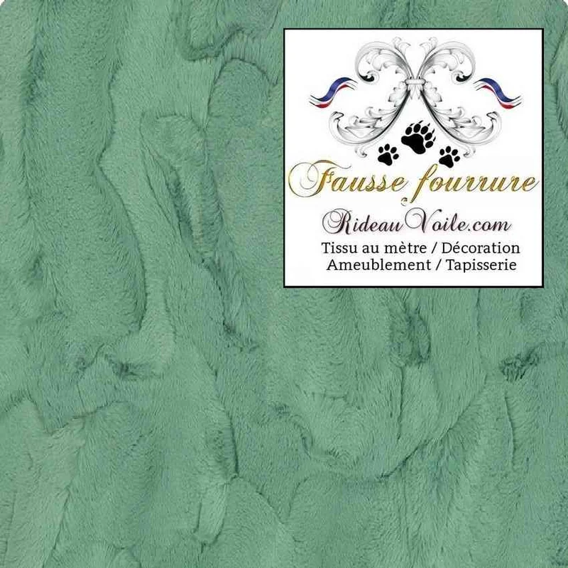Tissu Fausse fourrure vert menthe mètre rideau design chalet montagne poil long court