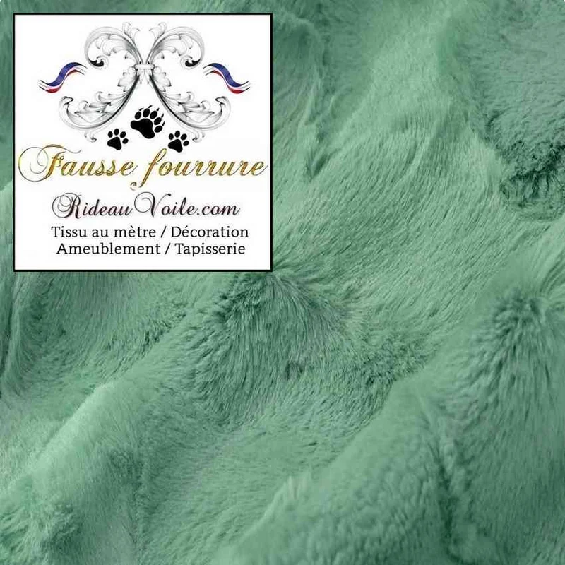 Tissu Fausse fourrure vert menthe mètre rideau design chalet montagne poil long court