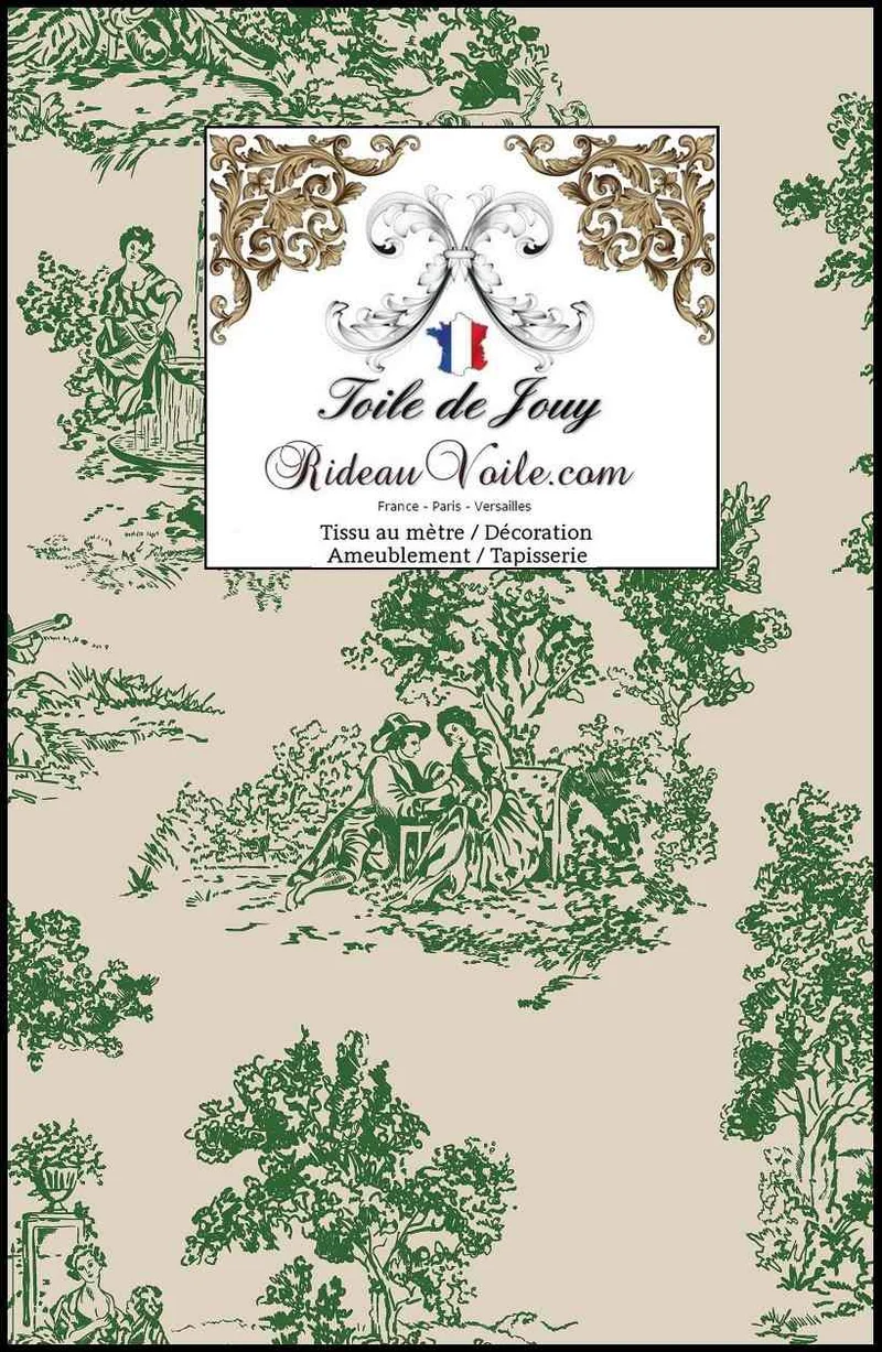 Manufacture Française motif Toile de Jouy vert beige mètre