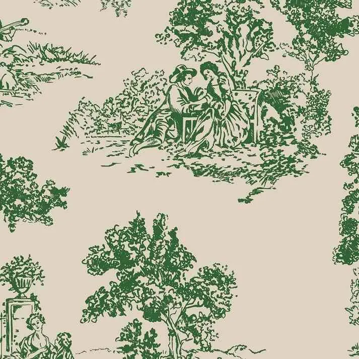 Manufacture Française motif Toile de Jouy vert beige mètre