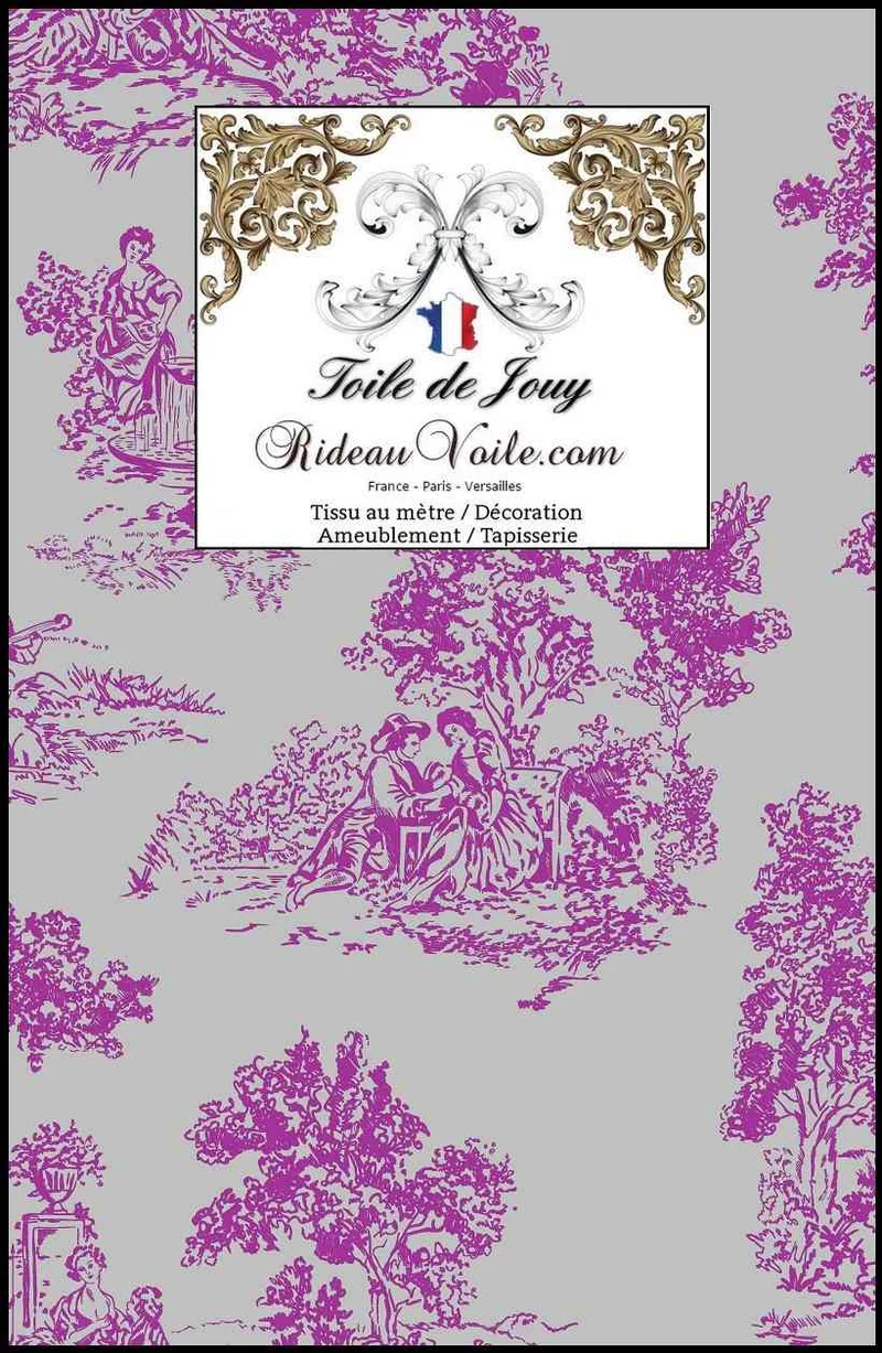 Manufacture Française tissu motif Toile de Jouy violet gris