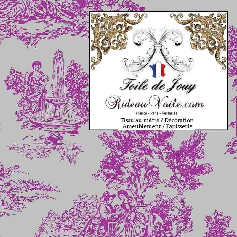 Manufacture Française tissu motif Toile de Jouy violet gris