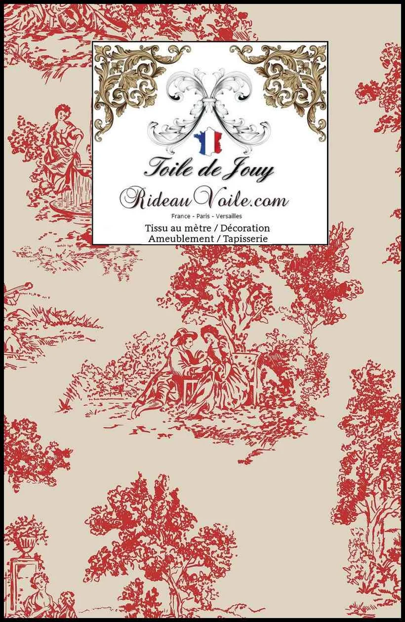 Atelier manufacture Français Toile de Jouy rouge beige ameublement tapisserie rideau
