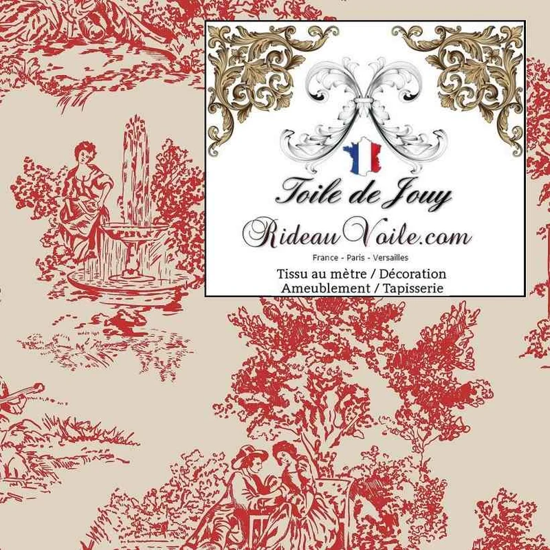 Atelier manufacture Français Toile de Jouy rouge beige ameublement tapisserie rideau