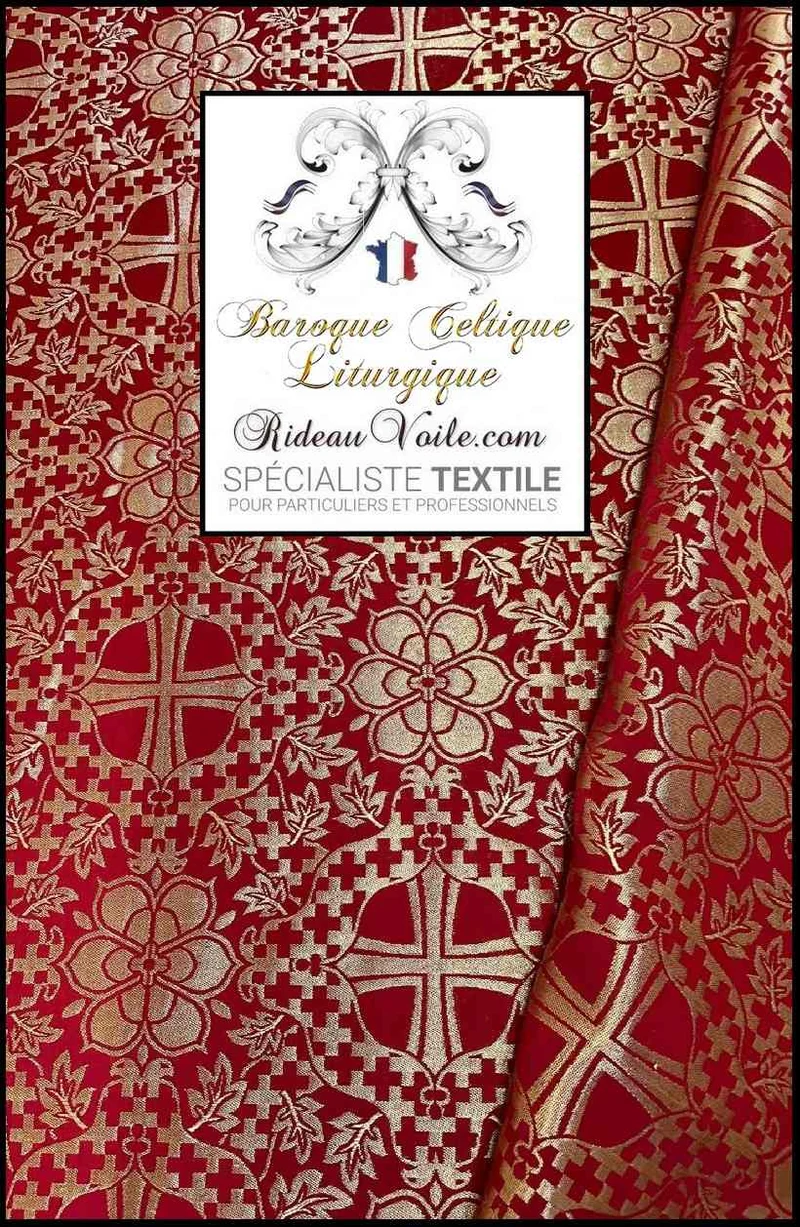 Tissu ameublement Vintage Médiéval OR ROUGE Liturgique Brocart floral au mètre