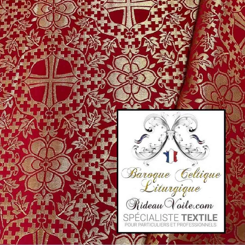Tissu ameublement Vintage Médiéval OR ROUGE Liturgique Brocart floral au mètre