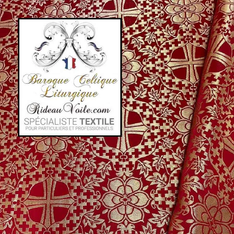 Tissu ameublement Vintage Médiéval OR ROUGE Liturgique Brocart floral au mètre