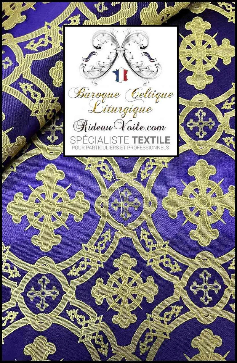 Tissu ameublement Vintage Médiéval ornement Liturgique Brocart léger au mètre violet