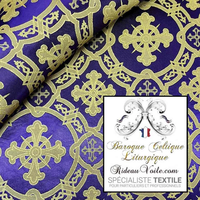 Tissu ameublement Vintage Médiéval ornement Liturgique Brocart léger au mètre violet