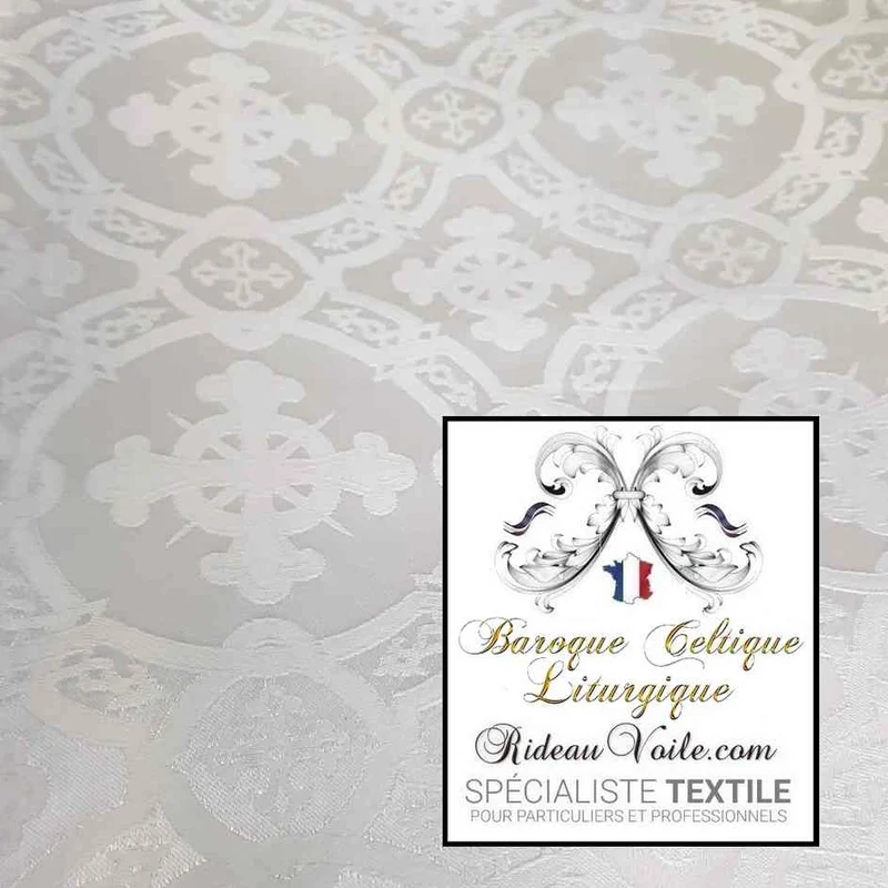 Tissu ameublement blanc Médiéval Liturgique Brocart léger au mètre rideau sur mesure