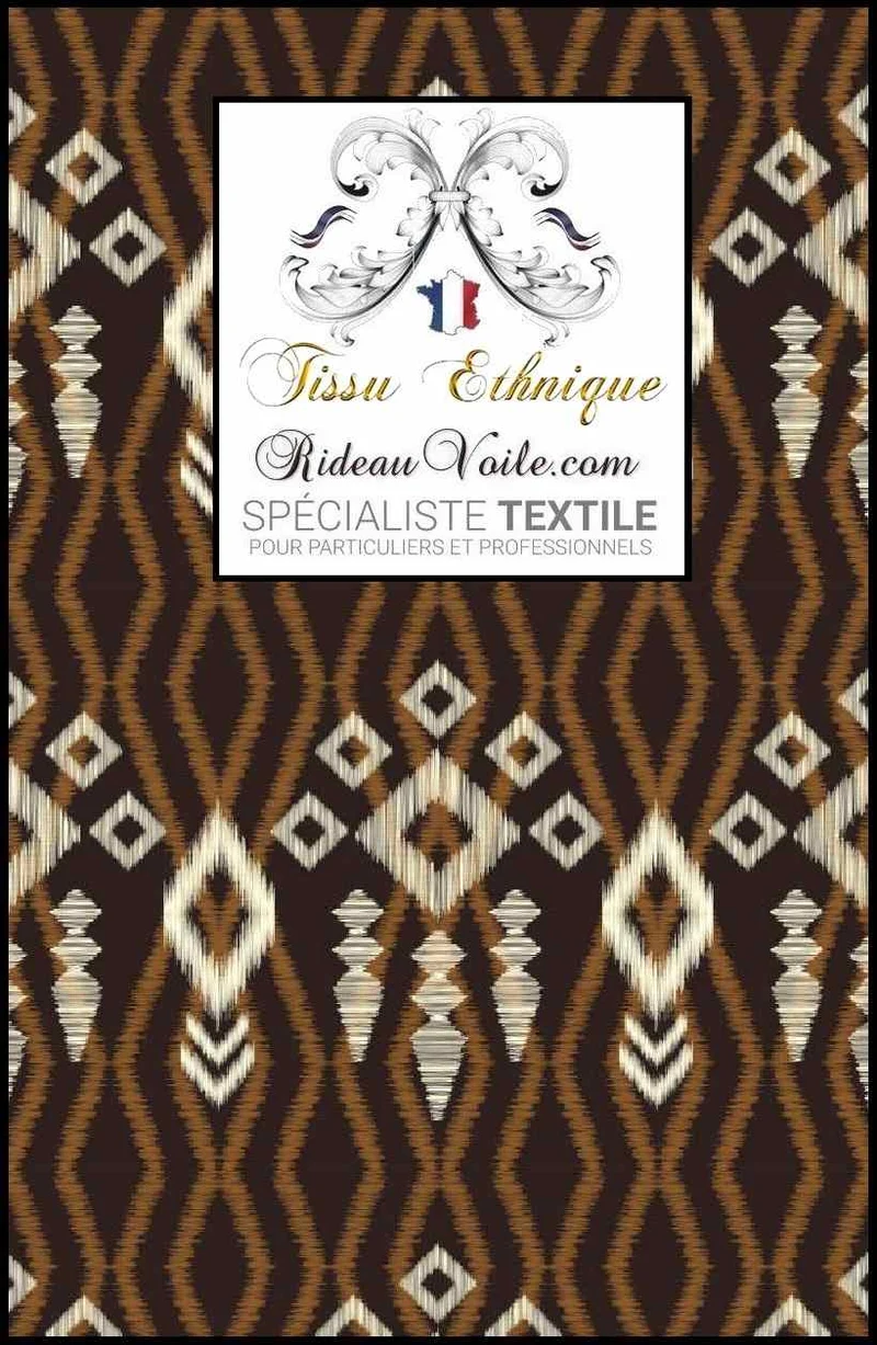 Tissu déco intérieur Inspiration Africaine motif Ethnique imprimé Ikat ignifuge au mètre