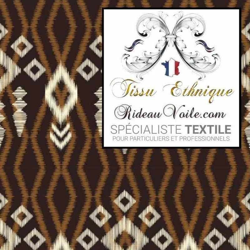 Tissu déco intérieur Inspiration Africaine motif Ethnique imprimé Ikat ignifuge au mètre