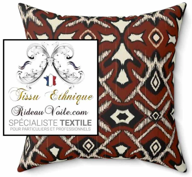Tissu d'ameublement Inspiration Ikat d'Afrique rouge Ethnique ignifuge au mètre