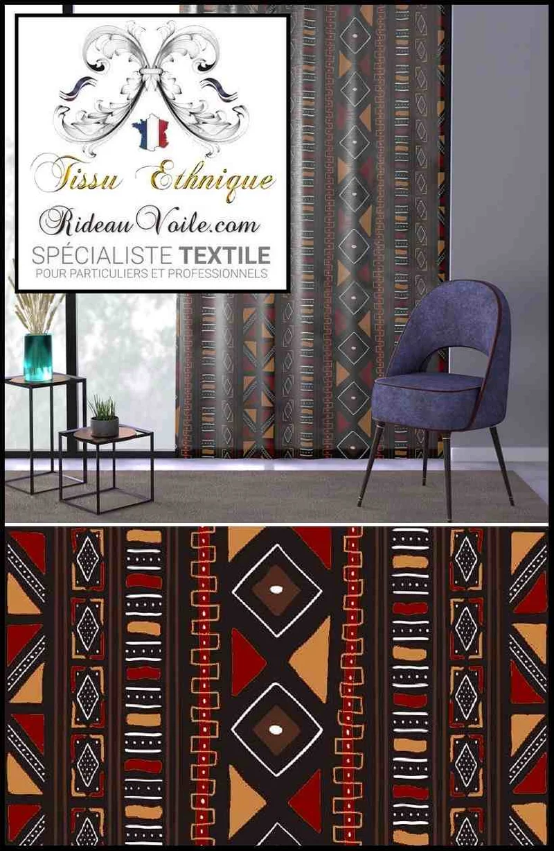 Décoration d'intérieur inspiration Africaine Bogolan tissu rouge au mètre rideau ethnique