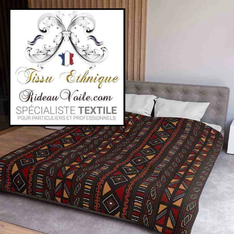 Décoration d'intérieur inspiration Africaine Bogolan tissu rouge au mètre rideau ethnique