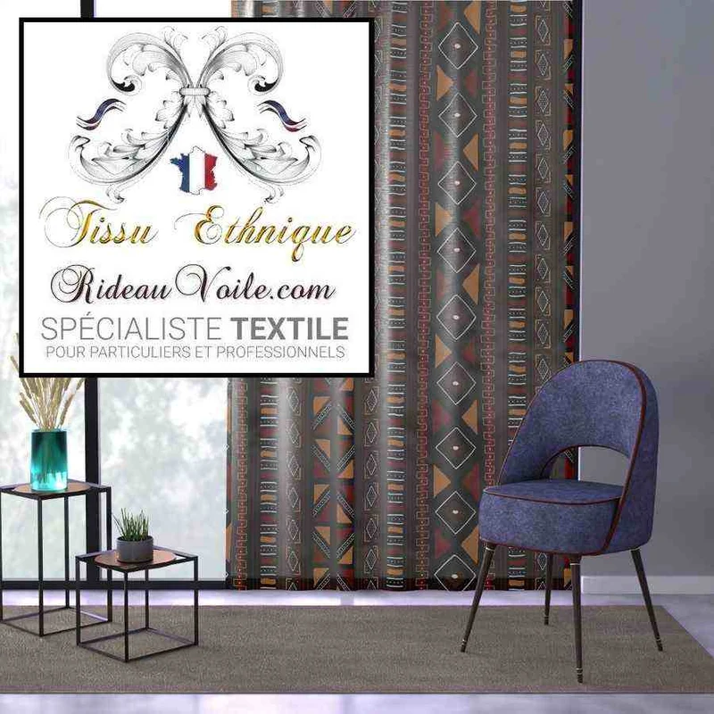 Décoration d'intérieur inspiration Africaine Bogolan tissu rouge au mètre rideau ethnique