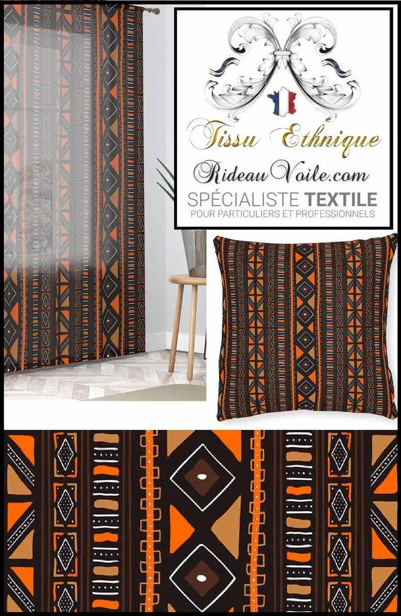 Décoration intérieur Africain Bogolan tissu orange ameublement au mètre rideau ethnique