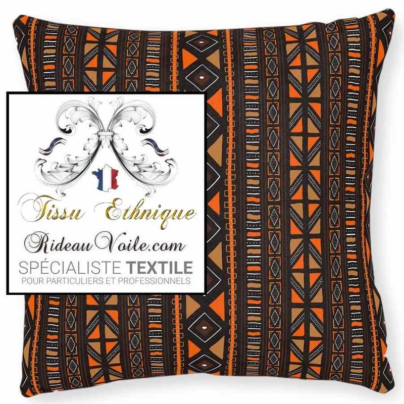 Décoration intérieur Africain Bogolan tissu orange ameublement au mètre rideau ethnique