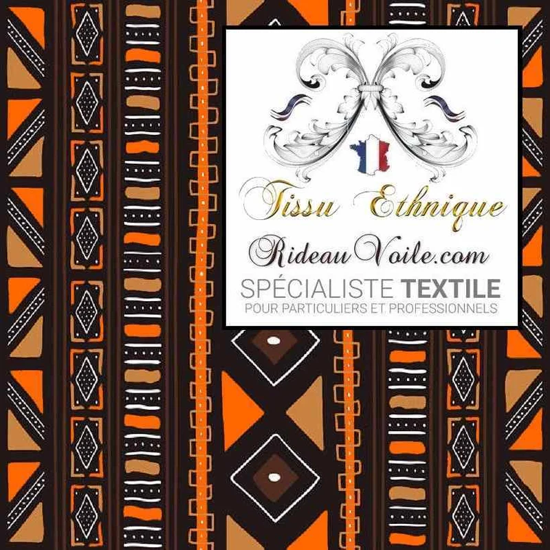 Décoration intérieur Africain Bogolan tissu orange ameublement au mètre rideau ethnique