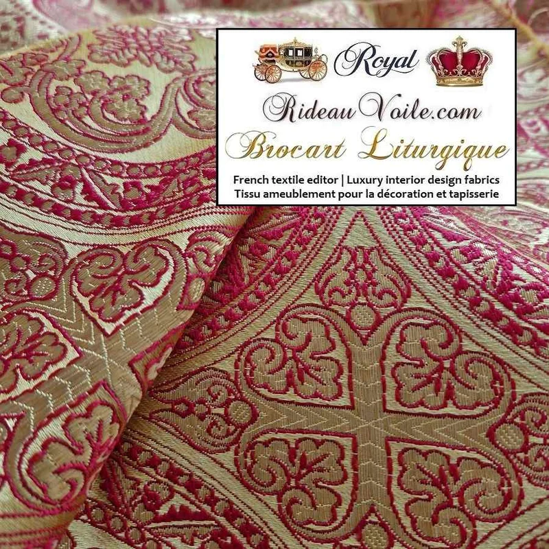 Tissu liturgique ameublement Brocart Jaune Rouge OR mètre ornement motif Croix